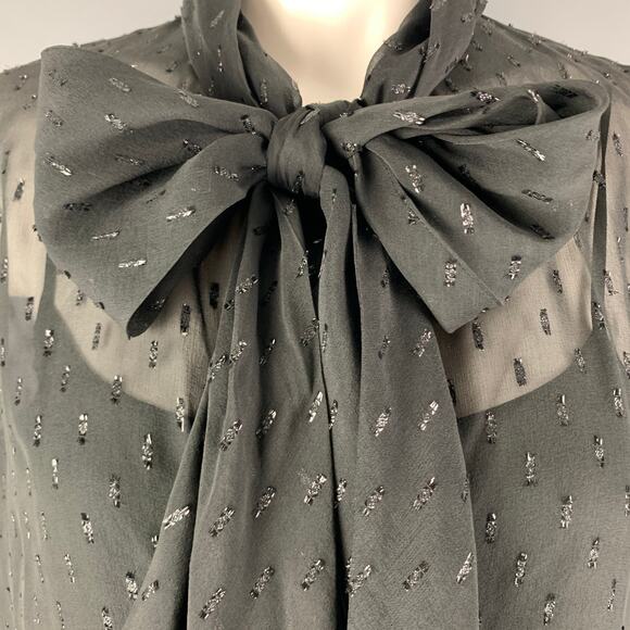 THEORY Size 2 Black Silk Metallic Textured Bow Dress - Picture 2 of 5